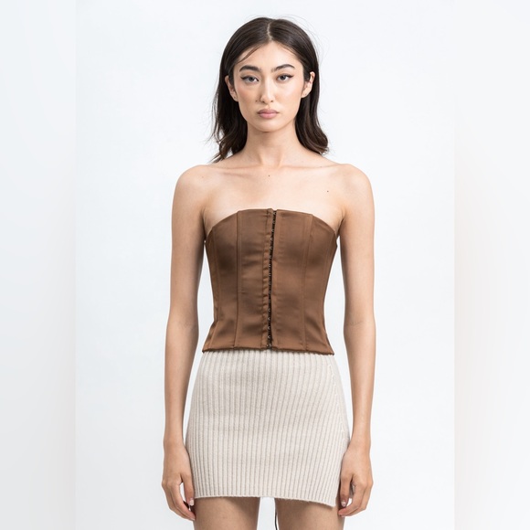 Danielle Guizio Tops - Danielle Guizo Satin Corset In Brown